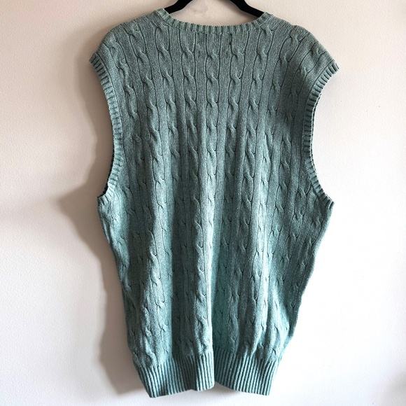 Vintage Polo Ralph Lauren Silk Cable Knit Vest XL Teal Preppy Old Money Classic - Picture 2 of 7